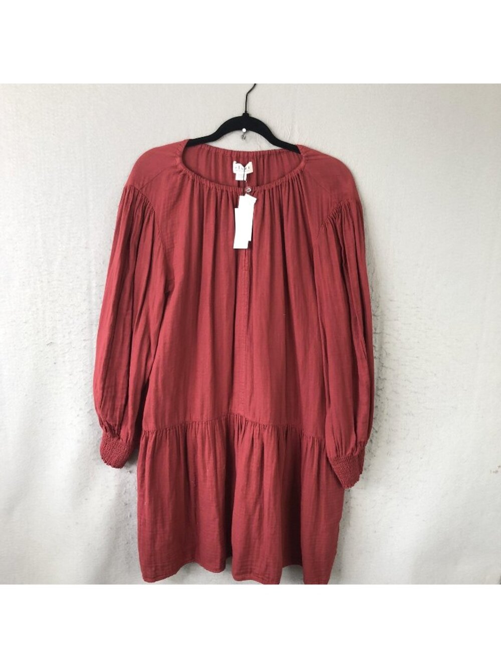 Velvet Dress Womens L Burgundy Viviana Mini Boho Balloon Sleeve Drop Waist